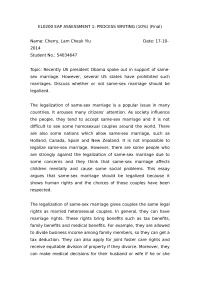 Topic: Discuss whether or not same-sex marriage should be legalized.