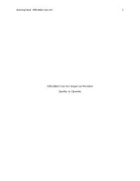 Affordable Care Act Running Head