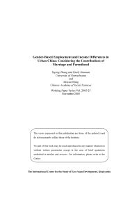 Gender-Based Employment and Income differences in Urban China