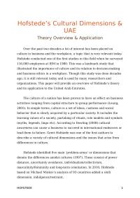 Hofstede's Cultural Dimensions & UAE