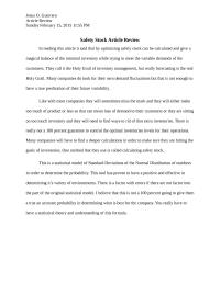 Safety Stock Article Review