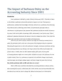 The Impacts of Sarbanes Oxley since 2001