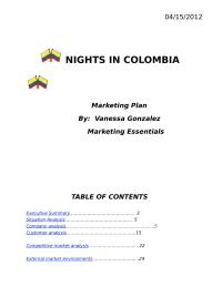 Marketing Plan – Nights In Colombia