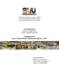 Toyota Motor Manufacturing Inc., USA Case Analysis