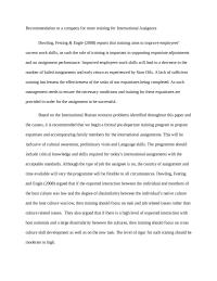 Recommendation for Training for Managers going on International Assignments