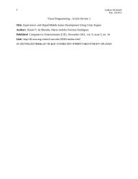 Experiences with Rapid Mobile Game Development Using Unity Engine Article Review