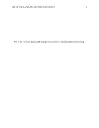 Use Of The Hands-on-equations® Strategy For Learners In A Residential Treatment Setting