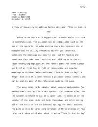 A View of Sexuality in William Carlos Williams&rsquo; &ldquo;This is Just to Say&rdquo;