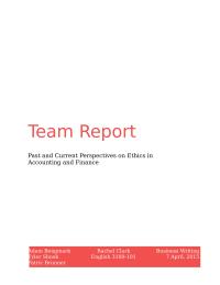 Report on Ethics in Finance and Accounting