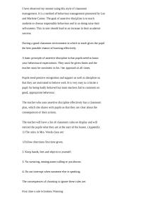Classroom Management – A Method of Behaviour Management