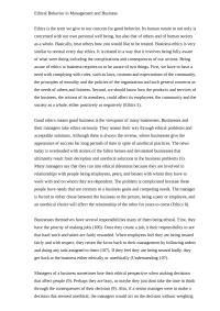 Ethical Behavior In Management And Business
