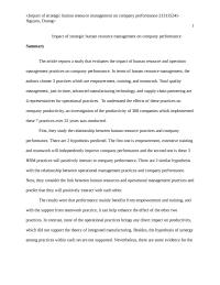 Impact of strategic human resource management on company performance