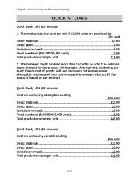 Chapter 19 – Variable Costing And Performance Reporting