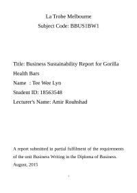 Business Sustainability Report for Gorilla Health Bars