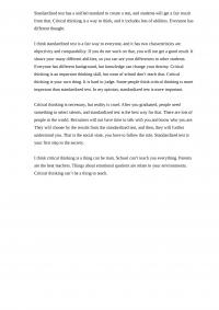 standardized tests vernus critical thinking in education