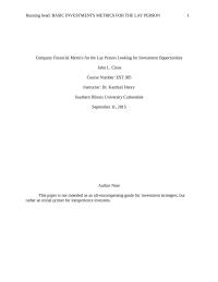 Company Financial Metrics for the Lay Person Looking for Investment Opportunities