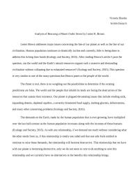 Analysis of Rescuing a Planet Under Stress by Lester R. Brown