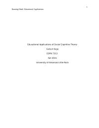 Educational Applications of Social Cognitive Theory