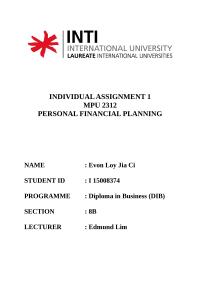 PERSONAL FINANCIAL PLANNING