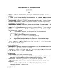 Mergers, Acquisitions and Restructurings: Chapter 3 Notes