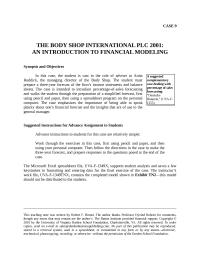 THE BODY SHOP INTERNATIONAL PLC 2001: AN INTRODUCTION TO FINANCIAL MODELING