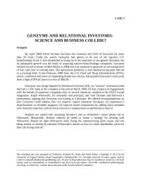 GENZYME AND RELATIONAL INVESTORS: SCIENCE AND BUSINESS COLLIDE?
