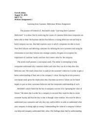 Learning from Customer Defections Written Assignment
