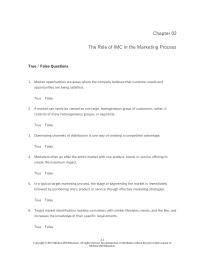 Test Bank Chapter 02The Role of IMC