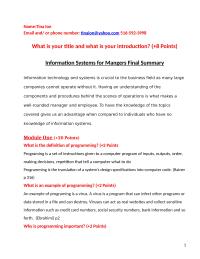 Information Systems For Mangers