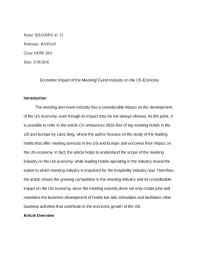 Economic Impact of the Meeting/ Event Industry on the US Economy
