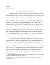 Diachronic Research Paper- Holy Eucharist: 100 A.D. – 1600 A.D.