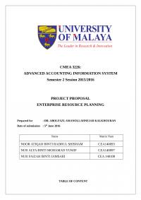 Advanced Accounting Information System – Project Proposal