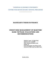 REDIT RISK MANAGEMENT OF MARITIME BANK VIETNAM: EVALUATIONS AND RECOMMENDATIONS