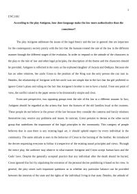According to the play Antigone, how does language make the law more authoritative than the conscience?
