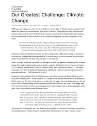 Our Greatest Challenge: Climate Change, It's Everyone's Responsibility