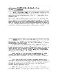 Advanced: MGMT 4743 – Dr. Finch – Final