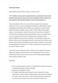 Final Paper Proposal: Human Rights Action for Domestic Violence on Women in India.