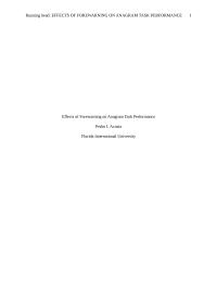 Research Methods: Effects of Forewarning on Anagram Task Performance