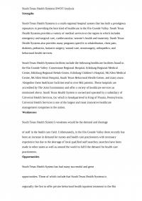 SWot analysis South Texas Health