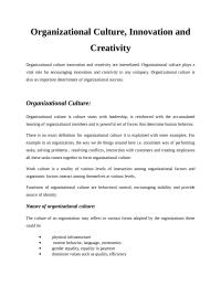 Organizational Culture, Innovation And Creativity