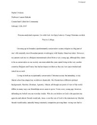Persona analytical response: Go with God: An Open Letter to Young Christians on their   Way to College