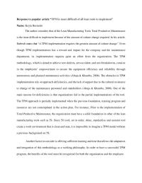 Response to popular article “TPM is most difficult of all lean tools to implement”