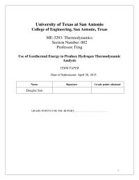 Use Of Geothermal Energy To Produce Hydrogen Thermodynamic Analysis