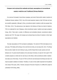 Compare And Contrast The Methods And Basic Assumptions Of Conventional Western Medicine And Traditional Chinese Medicine