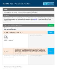 MA1015: Week 1 Assignment Worksheet