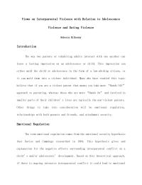 Views On Interparental Violence With Relation To Adolescence Violence And Dating Violence