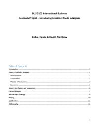 Research Project – Introducing breakfast foods in Nigeria