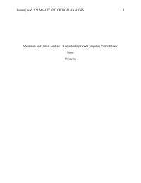 A Summary And Critical Analysis: “understanding Cloud Computing Vulnerabilities”