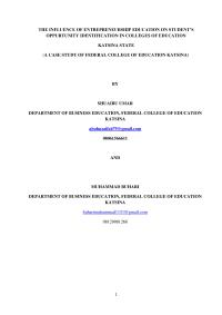 Influence Of Entrepreneurship Education On Student's Opportunity Identification