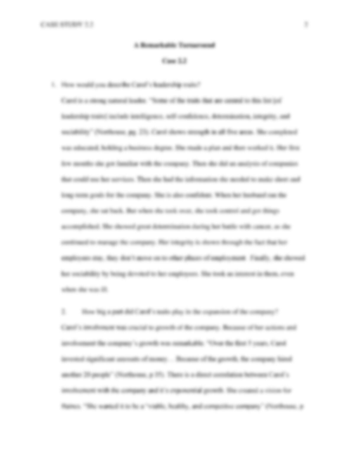 A remarkable turnaround carol baines essay image